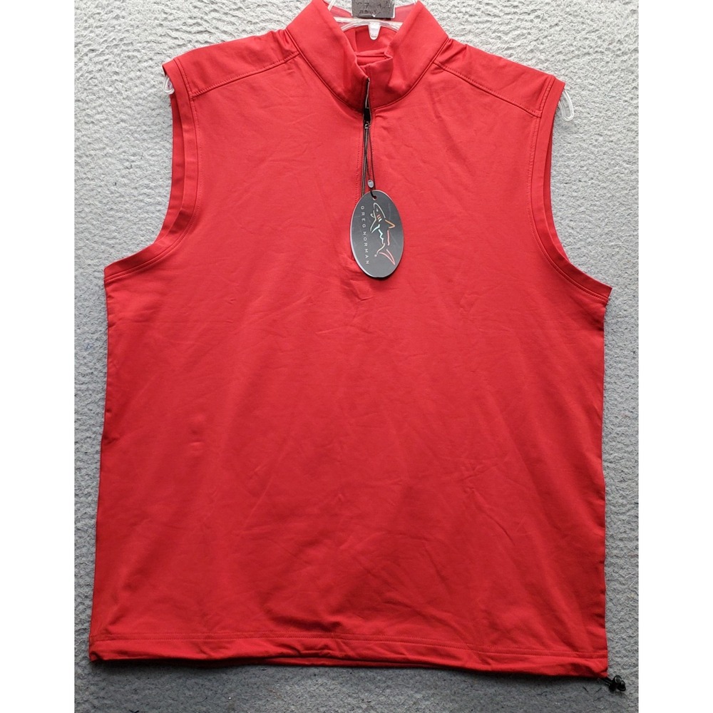 Greg Norman 1/4 Zip Pullover Golf Vest Mens M Red Fleece Lined UV Protection
